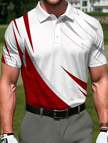  Herre Geometrisk Golf Sports poloskjorter Kortermet Poloskjorter Knaphul Fritid utendørs treningsklær 3D-utskrift Knapper Sommer Blå Rød Lilla