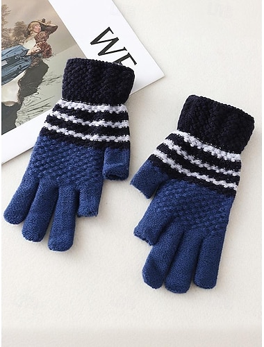  Gebreide polyester touchscreen-handschoenen voor heren – tweevingerig ontwerp, verkrijgbaar in meerdere kleuren, perfect voor winter- en buitenactiviteiten