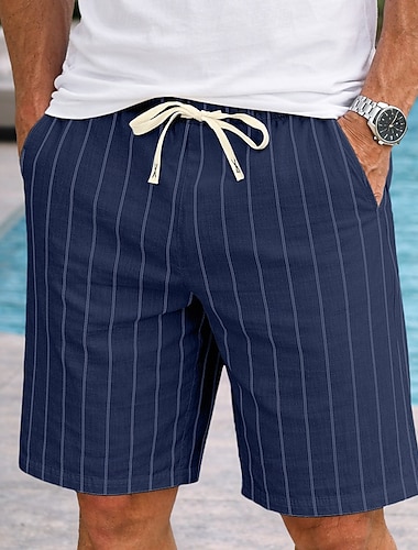  Herren Shorts Leinenshorts Sommershorts Strandshorts Kordelzug Elastischer Bund Gestreift Komfort Atmungsaktiv Knielang Täglich Outdoor Ferien Urlaub Mode Schwarz Weiß Unelastisch