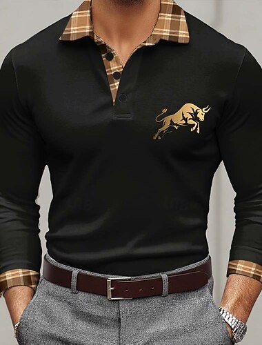  Bărbați Animal Polo Manșon Lung Tricouri de polo Rever Ocazional afaceri În aer liber Îmbrăcăminte Atletică Purtare Zilnică Imprimare 3D Nasturi Primăvară Toamnă Albastru piscină Negru Roșu-aprins