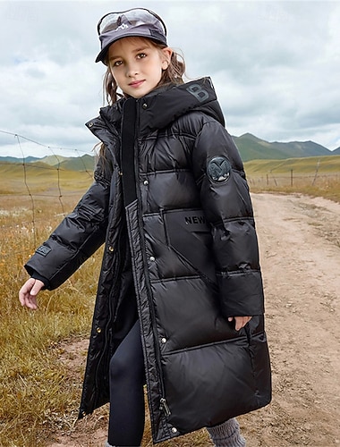  Kinderen Voor meisjes Donsjack Pufferjack Brief Sport Zak Houd Warm Windbestendig: Buiten jas bovenkleding 5 jaar + Winter Zwart Rood