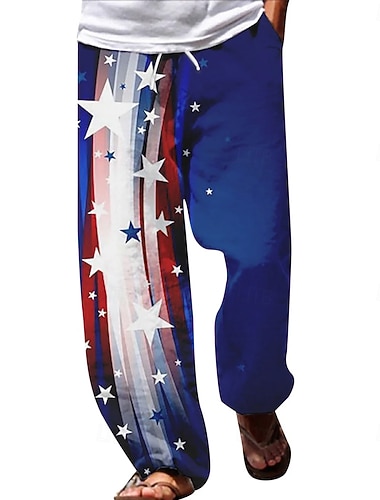  Voor heren Sterren en strepen Amerikaanse vlag 250-jarig jubileum van de Verenigde Staten Broek Vrijetijdsbroek Wijde broek Medium Taille Mode-casual Buiten Feestdagen Elastische tailleband met