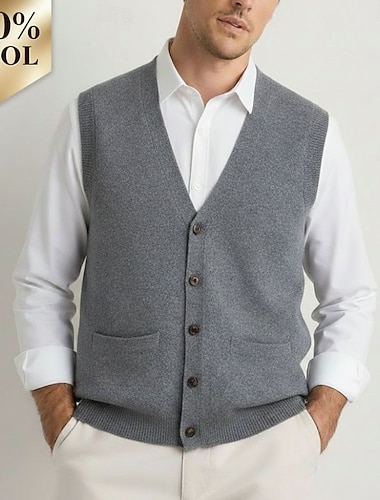  maglione cardigan da uomo in pura lana e cashmere di alta qualità, scollo a V, classico, lavorato a maglia, con tasche e bottoni, tinta unita, morbido, caldo e traspirante.