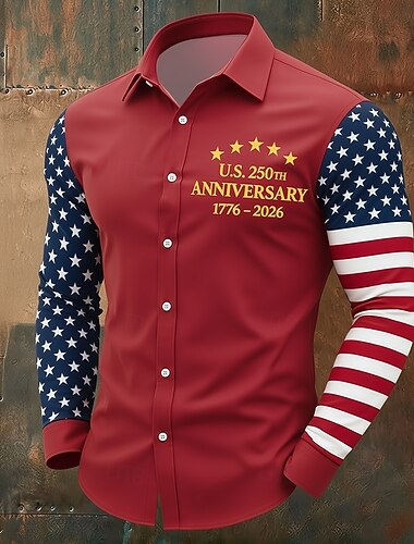 Homme 4 juillet, 250e anniversaire des États-Unis Drapeau américain Patriotique Chemise Chemise Boutonnée manche longue Vintage Rétro Fête Décontracté Quotidien Printemps Automne Col Rabattu