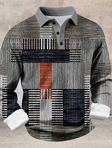  Per uomo Blocco di colori Geometrico Polo Camicie termiche Manica Lunga Magliette polo Bavero Casual Athleisure Ferie Abbigliamento quotidiano Stampa 3D Primavera Autunno Inverno Blu Marrone Grigio