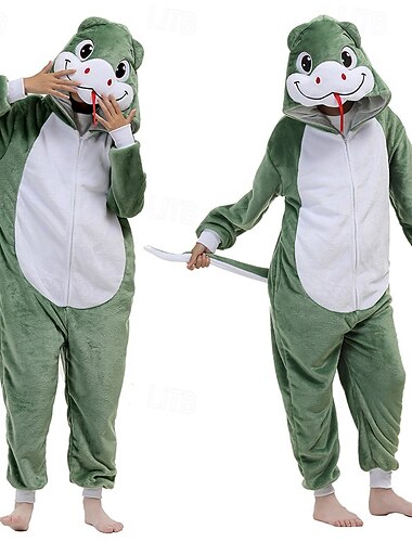  Kigurumi-pyjama's Fancy kostuum Onesie-kostuum Slang Reptiel Cosplay Kostuum Capuchon Fleece Volwassenen Voor heren Dames Halloween Carnaval Feest Prestatie Huiskleding Aankleden