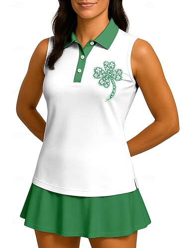  St Patrick Dam Klöver Sporttröja Vandringspolotröja Träningslinne Tennisskjorta Ärmlös Blommig Knappar UPF50+ UV-resistent Hög Elasisitet Fuktabsorberande Andningsfunktion Volleyboll Tennis Golf