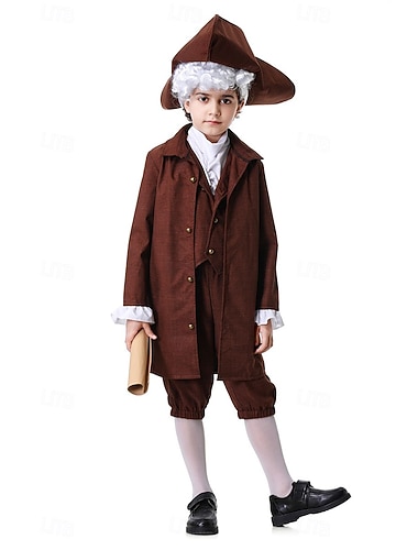  250e anniversaire des États-Unis Rococo Baroque Tenues Manches longues George Washington Epoque Coloniale Guerre d'indépendance américaine Déguisement Garçons Carnaval Jour de l'indépendance 4 juillet