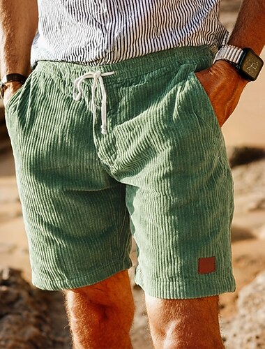  Homme Shorts Shorts d'été Shorts de plage Short décontracté Short en velours côtelé Cordon de serrage Taille Élastique Couleur Unie Confort Respirant Court Quotidien Extérieur Fête Vacances Mode Noir