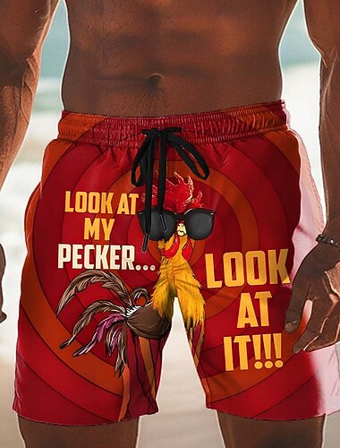  Homme Poulet Canard Argot drôle Maillots de bain Shorts de bain Shorts de Surf Taille Moyenne Drôle Occasionnel Vacances à la Plage Poches Latérales doublure en maille Taille élastique avec cordon de