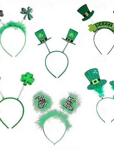  6 Stück St. Patrick's Day Stirnbänder, irische Festival-Stirnbänder in Grün mit Federn &Pailletten, Kleeblatt-Partyaccessoires für Frauen, Kinder, St. Patrick's Day Kostüm