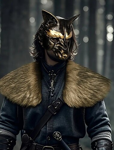  Retro vintage Middeleeuws Renaissance Masker Omslagdoeken Imitatiebont kostuum Krijger Draak Viking Kostuum Voor heren Viking Fantasie Halloween Carnaval Prestatie Feest LARP Volwassenen Sjaal Masker