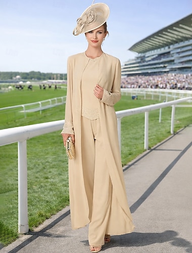  سراويل بدلة 3 قطع طول الأرض فستان أم العروس كم طويل باتو، نيك أنيق قياس إضافي يشمل الشالة رسمي ضيف حفل زفاف شيفون يشمل الشالة مع حصى