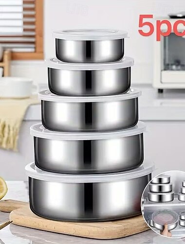  5-teiliges Set farbcodierter, luftdichter Vorratsdosen mit Deckeln – robuste, stapelbare Vorratsdosen, platzsparende Küchenhelfer &Kühlschrankbehälter für die Zubereitung von Mahlzeiten, Reste, Obst,