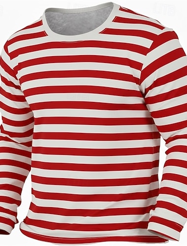  Herren T Shirt T-Shirt Langarmshirt Langarm Rundhalsausschnitt Frühling Herbst Horizontale Streifen Streetwear Stilvoll Lässig Klassisch Täglich Outdoor Karneval Rote Top T-Shirt für Herren