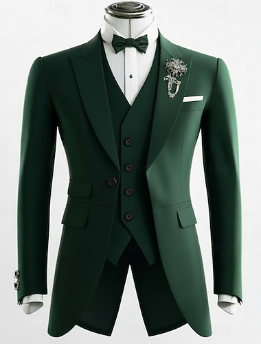  Herre Blazer jakke Lukkekrage Årgang Fest Klassisk Ensfarget Blazer Svart Burgunder Militærgrønn Skreddersydd Enkelt Brystet Enn-knapp