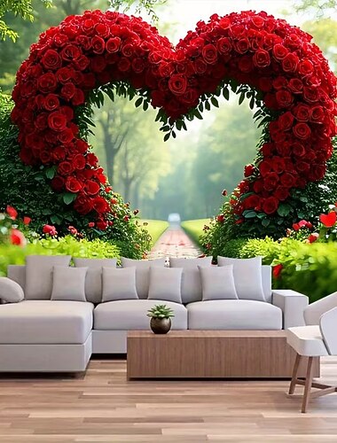  Día de San Valentín tapiz Carteles Manta Rose Amor Corazón Estilo lindo Romántico 3D Fiesta Sala Fondos de disparos Decoración de propuesta de matrimonio Decoración del hogar
