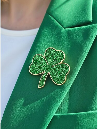  Conjunto de broches de trevo para o Dia de São Patrício, em liga metálica, com 4 peças. Elegante e festivo, em estilo irlandês, perfeito para chapéus, jaquetas, bolsas, desfiles, festas e celebrações de feriados.