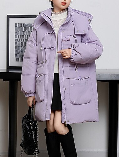  Kinderen Voor meisjes Donsjack Pufferjack Brief Sport Zak Houd Warm Windbestendig: Buiten jas bovenkleding 4-12 jaar Winter Zwart Blozend Roze Paars