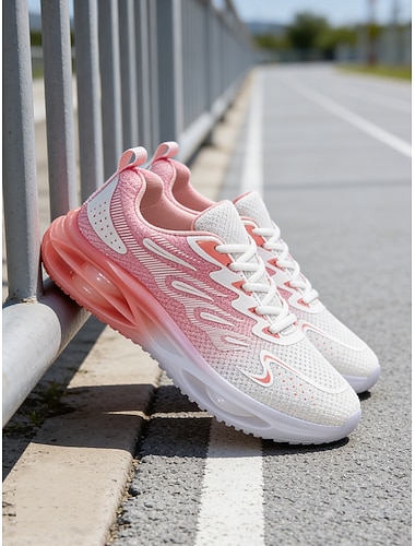 Rosa luftdempede joggesko til dame – lette nettingsko med rosa gradient, pustende design, komfortable for løping, turgåing, treningsøkter og fritidsklær