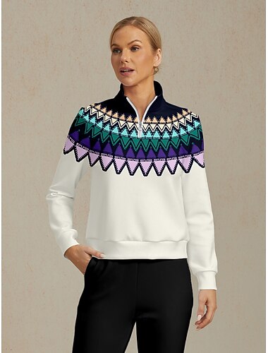  Mulheres Moletom Branco Manga Longa Blusas Roupas femininas de golfe, roupas, roupas, roupas