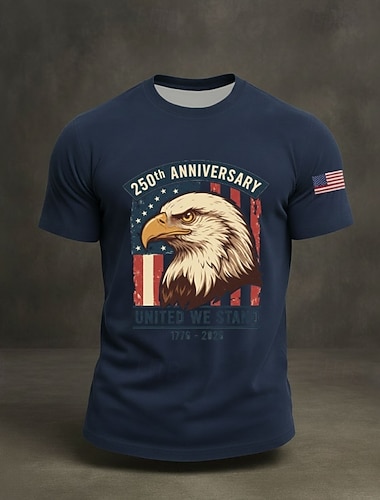  Amerikas 250-årsjubileum Herre Grafisk Amerikansk amerikansk flagg Ørn T skjorte Kortermet skjorte T-skjorte Kortermet T skjorte 3D-utskrift Crew-hals Skjorte Mote Daglig Grunnleggende Daglig