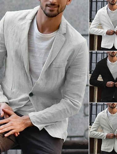  Homme Veste blazer Blazer en lin Col cranté Mode Léger Rétro Vintage Couleur Unie Blazer en lin Noir Blanche Grise Coupe sur mesure à boutonnage simple à un bouton