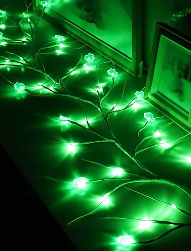  St. Patrick's Day Lichterkette mit irischem Kleeblatt, 1,8 m, 45 LEDs, AAA-8-Batteriefach, für drinnen, Schlafzimmer, Wohnzimmer, Esszimmer, Party, Festival, Atmosphäre, Dekoration, Requisiten