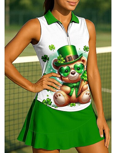  St Patrick Dam Klöver Sporttröja Vandringspolotröja Träningslinne Tennisskjorta Ärmlös Dragkedja Blommig UPF50+ UV-resistent Hög Elasisitet Fuktabsorberande Andningsfunktion Volleyboll Tennis Golf