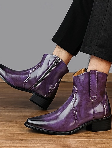  Pánské fialové kotníkové boty – módní lesklý design s pohodlným podpatkem, ideální pro běžné nošení, večerní vycházky a módní akce