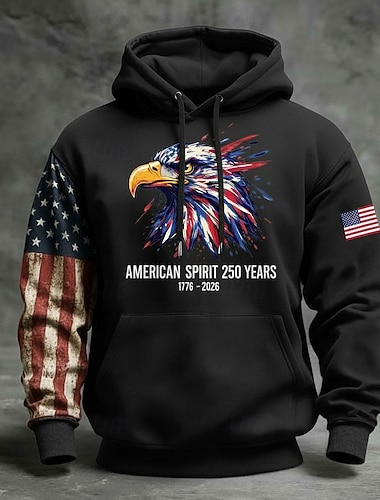  Amerika's 250e verjaardag Voor heren Trui met capuchon Pullover Hoodie Lange mouw Festival Zwart Marineblauw Khaki Leger Groen 3D-afdrukken Winter Lente & Herfst Ontwerper S M L XL 2XL 3XL