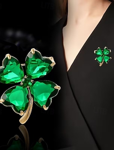  Kleeblatt-Brosche zum St. Patrick's Day, grüne, künstliche Kristallkleeblatt-Anstecknadel, Schmuckaccessoire, irischer Feiertagsschmuck