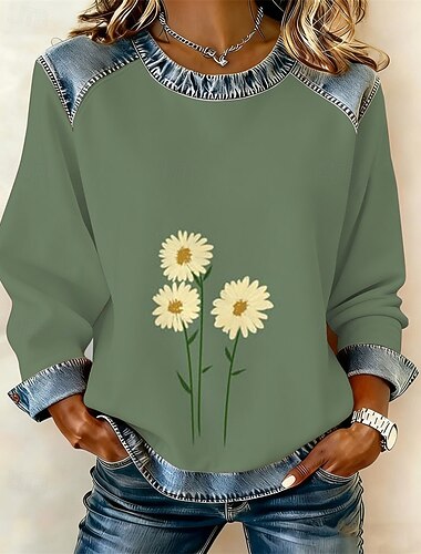  Per donna Felpa Pullover Patchwork Stampato Floreale Grafico Animale Elegante Caldo Classico Manica Lunga Girocollo Top Regolari Casa Lavoro Streetwear Blu Rosa chiaro Bianco Rosa Verde Autunno
