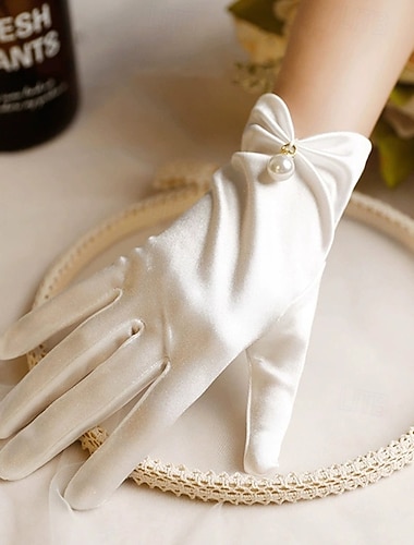  Térylène Longueur au poignet Gant Élégant Avec Fausse Perle / Couleur unie Gants de Mariage / Fête