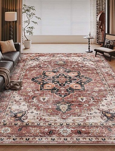  Amerikansk vintagematta för vardagsrum, lättskött konstkashmirmatta, slitstark, mjuk och bekväm, perfekt för hemmabruk, snygg och praktisk matta