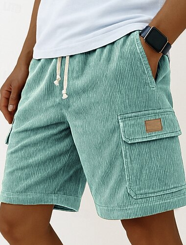  Herren Cargo-Shorts Shorts Freizeitshorts Cordshorts Tasche Elastischer Bund Einfach Komfort Atmungsaktiv Knielang Outdoor Urlaub Alltagskleidung Urlaub Mode Schwarz Weiß Mikroelastisch