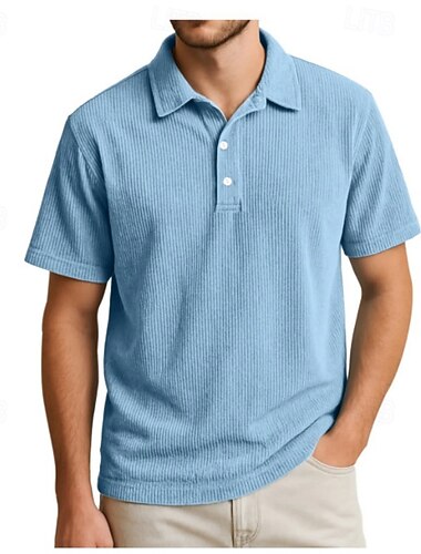  Herren Cordhemd Poloshirts Lässig Straße Revers Kurzarm Basic Modern Einfach Knöpfe Sommer Frühling Normale Passform Blau Schwarz Weiß Rote Marineblau Purpur Cordhemd