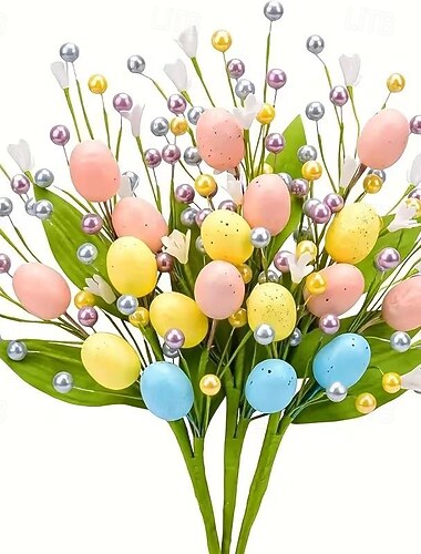  3 τεμάχια τεχνητά πασχαλινά λουλούδια με μαλακά αυγά και μούρα, μη ηλεκτρικό ανοιξιάτικο συλλεκτικό λουλουδιών για διακόσμηση βάζων και κεντρικών τραπεζιών στο σπίτι