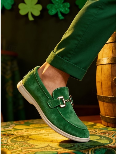  Grüne Herren-Loafer mit Schnalle – stilvolles und bequemes Design, ideal für den St. Patrick's Day, Freizeit und Alltag.