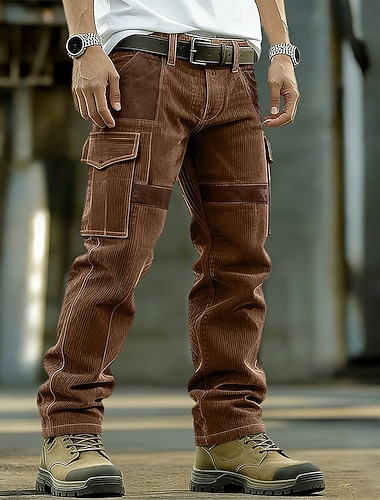  Herren Cargo-Hosen Cargohose Cordhose Arbeitshosen Wildlederhose Patchwork Mehrere Taschen Gerader Schnitt Einfach Feuchtigkeitsableitend Atmungsaktiv Volle Länge Täglich Outdoor Urlaub Mode Blau