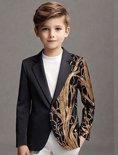  Kinderen Jongens Blazer bovenkleding Lovertje Boom Lange mouw Zak Knop jas Feest Modieus Streetwear Stoer blauw Rood Paars Lente Herfst 4-12 jaar