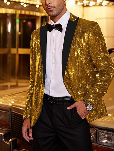  Retro Vintage Anos 80 Metálico Brilhante Smoking Ternos / Conjuntos e Blazeres Discoteca Paetês Fantasia Homens Fantasia de Carnaval Natal Dia Das Bruxas Carnaval Coquetel Festa temática Parada do