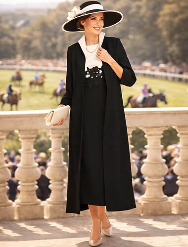  Zweiteilig Schlauchkleid Knöchellänge Kleid für Hochzeitsgäste Brautmutterkleid Ärmellos Juwelenhals Elegant Hochzeitsgast Hochzeitsfeier Kirche Stretchstoff mit Applikationen