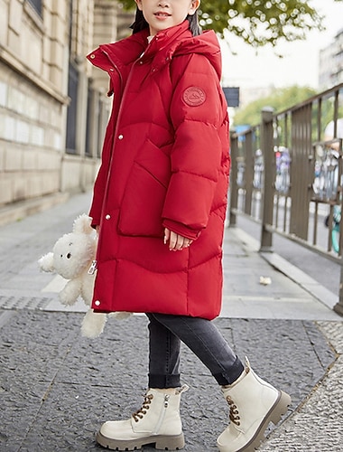  Lapset Tyttöjen Untuvatakki Puffer takki Yhtenäinen väri Urheilu Tasku Pidä Lämmin Tuulenpitävä ulko- Takki Päällysvaatteet 4-12 vuotta Talvi Musta Punastuvan vaaleanpunainen Rubiini