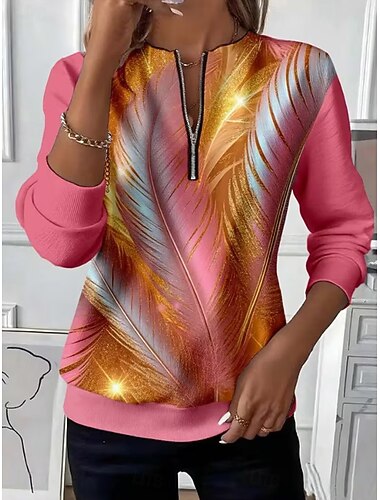  Damen Sweatshirts mit Reißverschluss Patchwork Reißverschluss Druck Grafik Geometrisch Farbblock Mode Lässig Langarm Rundhals Normale Oberteile Lässig Straße Alltagskleidung Schwarz Rosa Herbst Winter