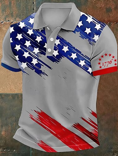  4 يوليو 2026، الذكرى 250 رجالي علم الولايات المتحدة الأمريكية بولو ستايل كم قصير قمصان البولو Lapel كاجوال ملابس الرياضة مناسب للبس اليومي ملابس المهرجان طباعة ثلاثية الأبعاد Buttons الصيف