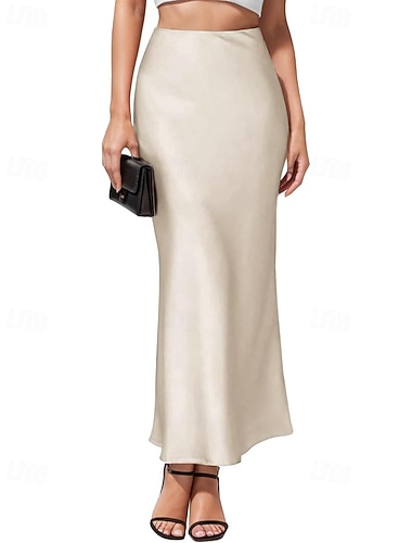  Damen Elegant Mode Maxi Hohe Taille Röcke Einfach Gerafft Unelastisch Täglich Straße Schwarz Champagner Armeegrün Grün Sommer Satin