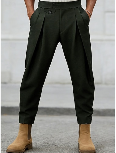  Herren Hose Anzughose Chinos Tasche Falten Einfarbig Komfort tragbar Täglich Outdoor Büro Streetwear Stilvoll Schwarz Grün