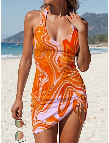  Dames Zwemkleding Tankini Rok Zwempak Halster Elegant Vakantie Bloemig Grafisch Mouwloos Badpakken