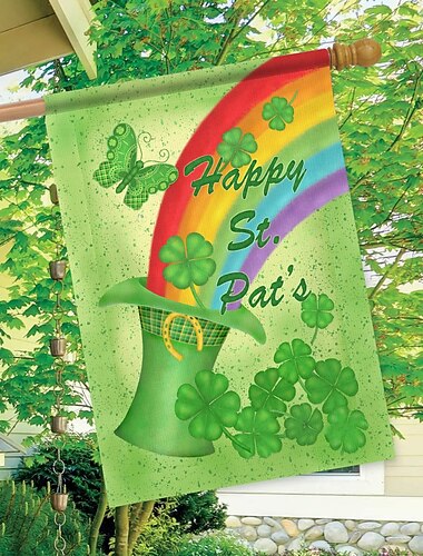  Gartenflagge zum St. Patrick's Day, irische Partydekoration mit Kleeblatt, Hut und Regenbogen für Garten, Terrasse und Rasen